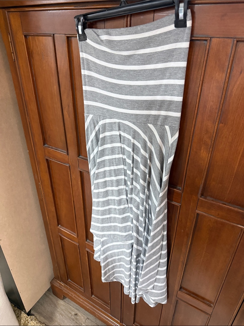 Striped Gray & White Maxi Skirt - Flowing Women's Skirt
